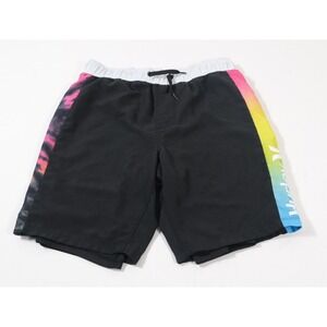 Hurley Board Shorts‎ Boys Medium Black Rainbow Tie Dye Swim Trunks Solid Liner